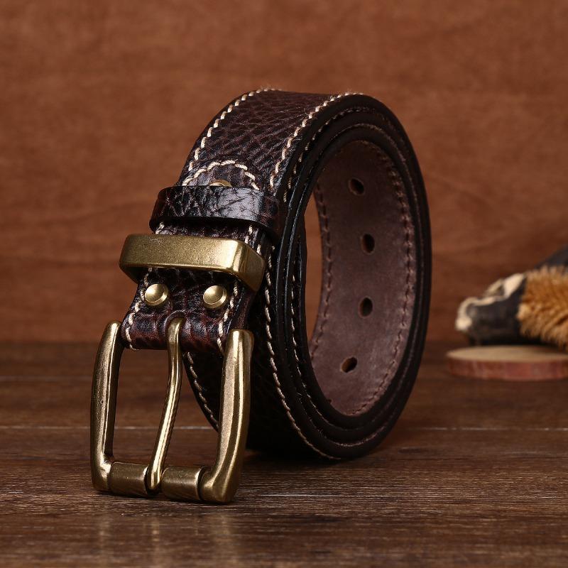 Neuer Retro Personalisierter Ledergürtel Herren Kupferschnalle Lokomotiv-Jeansgürtel Trendig