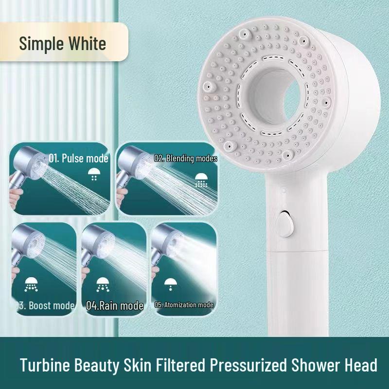 Dual Boost 5-Speed Handheld Shower Head with Filter Cartridge Turbo Boost - Simple White