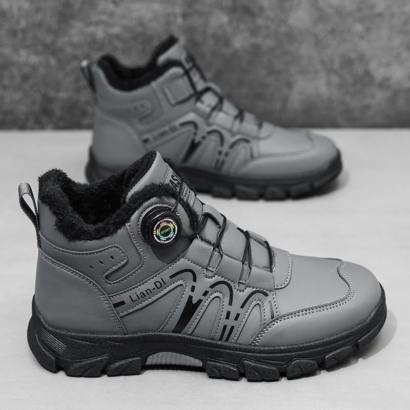Herren Winter Fleece-gefütterte High-Top Baumwollschuhe Drehschnalle Trendiger Britischer Stil Martin Stiefel.