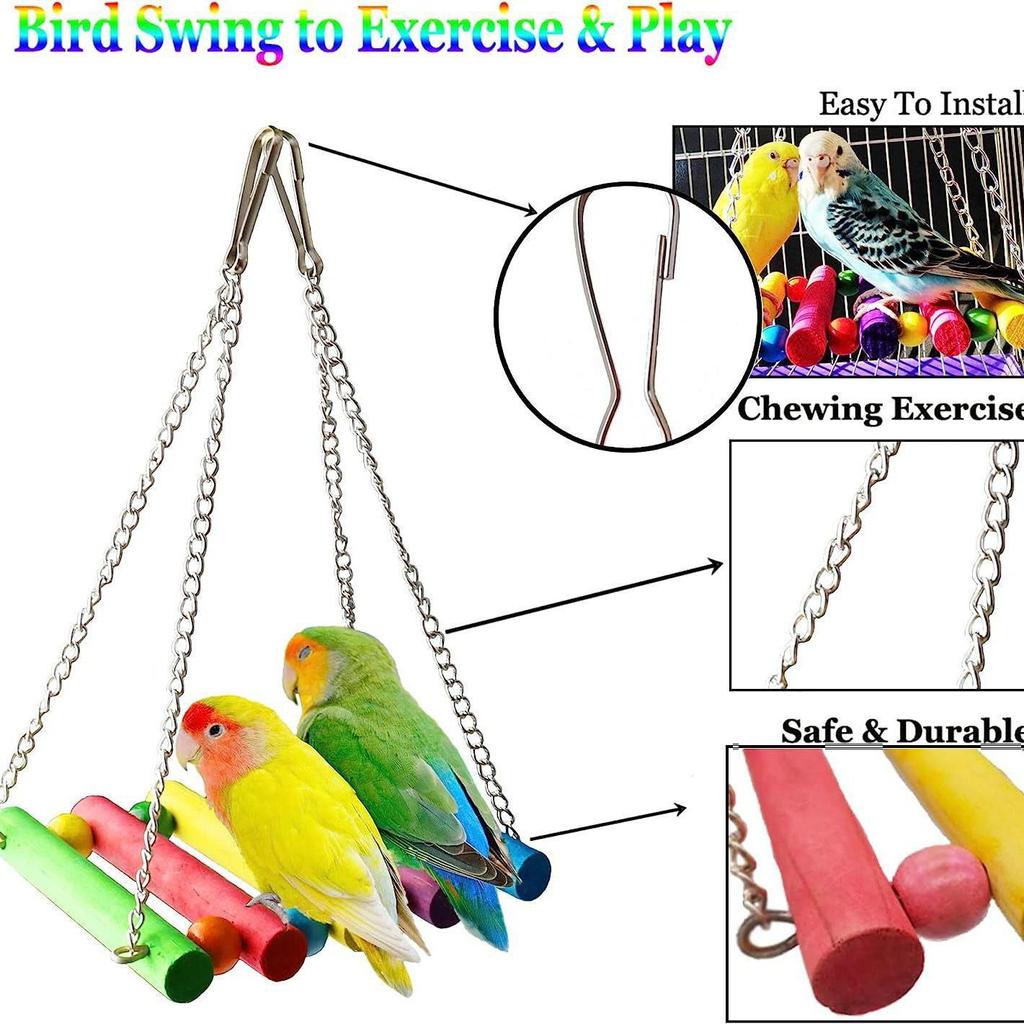 Zestaw zabawek Parrot: Wisiorek Klatka dla Ptaków, Huśtawka, Drabinka, Lustro, Zabawki dla Ptaków Sepak Takraw