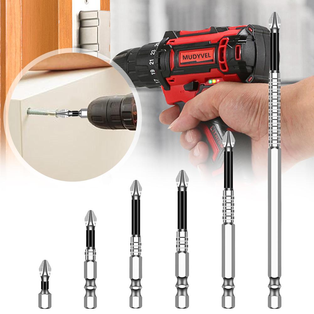6 PCs Non-Slip Magnetic Cross Head Household Electric Driver Screw Set - High Hardness Hand Drill Bits for Electric Screwdrivers
