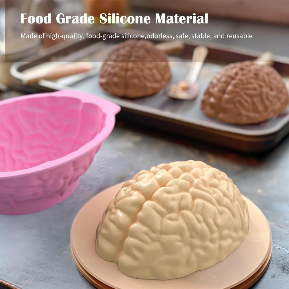 Halloween Silicone Brain Baking Mold Realistic Mold with Support Base Thickened, Suitable for Fondant Chocolate Jelly or Pudding