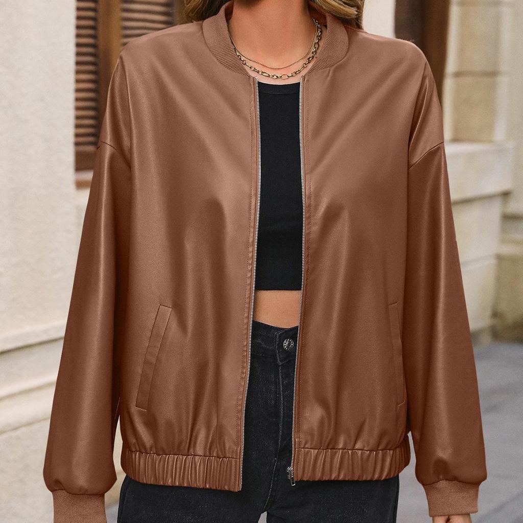 Giacca da Donna Taglie Forti Casual in Ecopelle Biker Manica Corta Giacca in Pelle Top