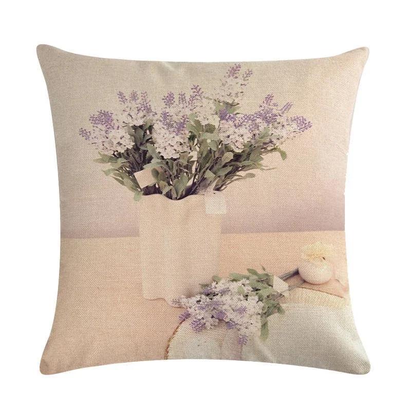 Schönes Lavendelmuster Leinen Überwurf Kissenbezug Auto Wohnzimmer Schlafzimmer Sofa Dekorative Kissenhülle 45*45cm