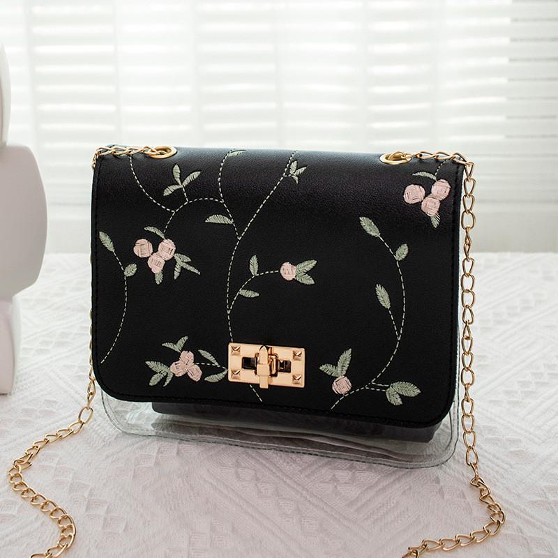 Fresh And Sweet Embroidered Ladies Crossbody Bag Pu Material Small Capacity Women s Bag чёрный