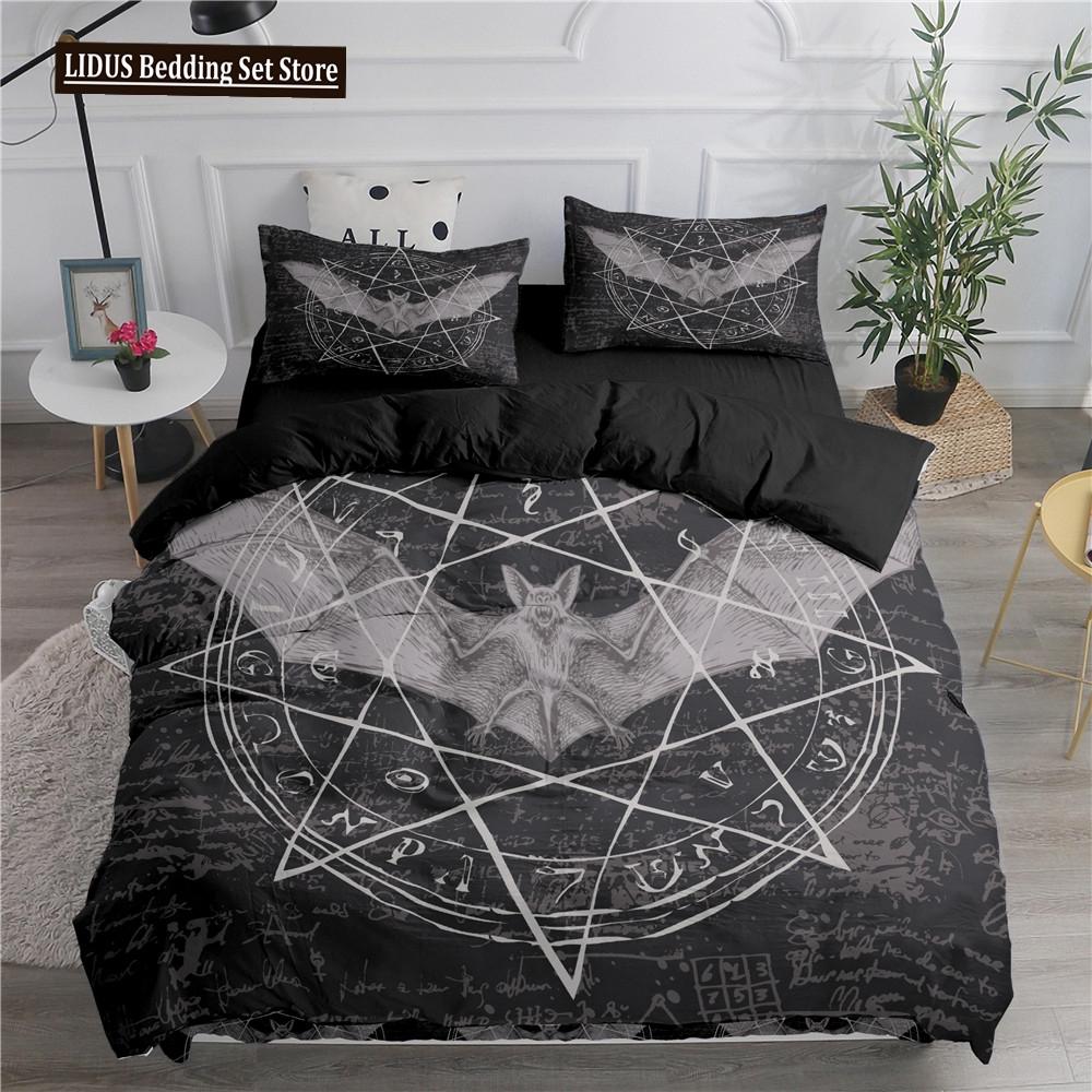 Halloween Duvet Cover Set Flying Vampire Bedding Set Bats Witchcraft Magic Polyester Comforter Cover King Size For Boys Girls