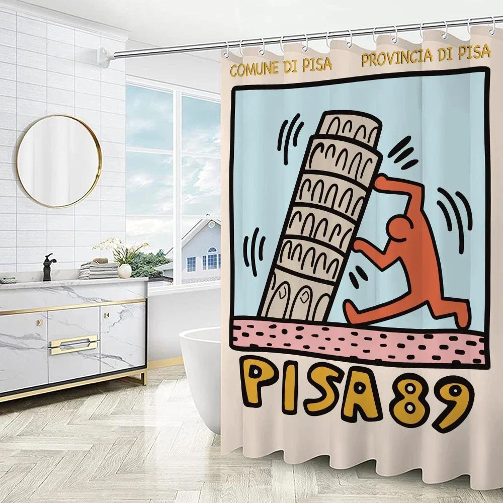 

Playful Leaning Tower Of Pisa Print Water-Resistant Shower Curtain With Fun Italian Design For Unique Bathroom Decor W60H190(CM)-1 Pcs