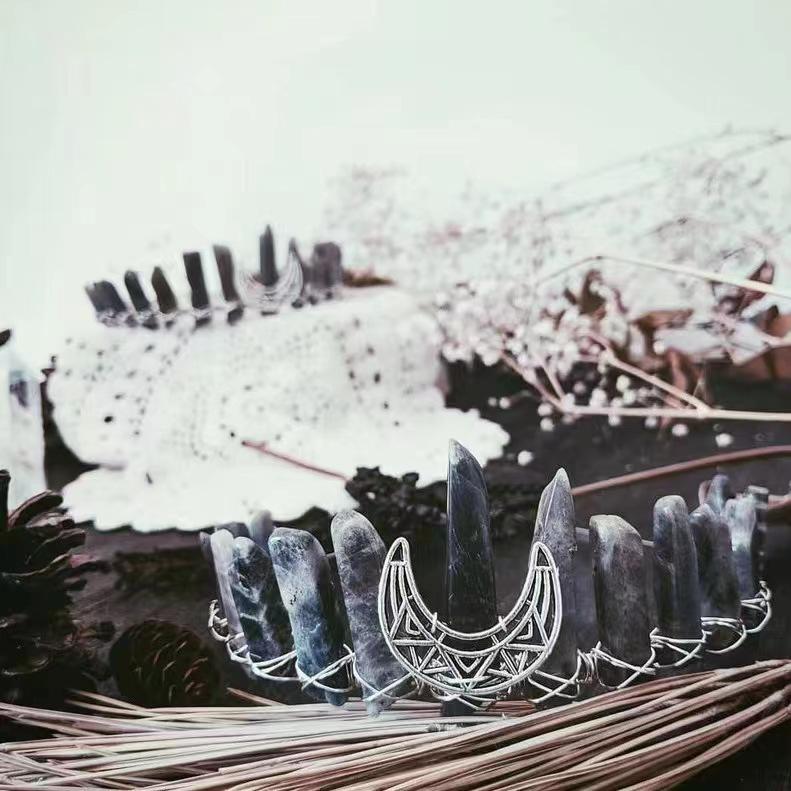 Natural Gray Labradorite Bridal Crown Headband