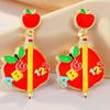 Metallic Apple Letter Pencil Earrings - Fashion Accessory for Back-to-School, Christmas & Halloween