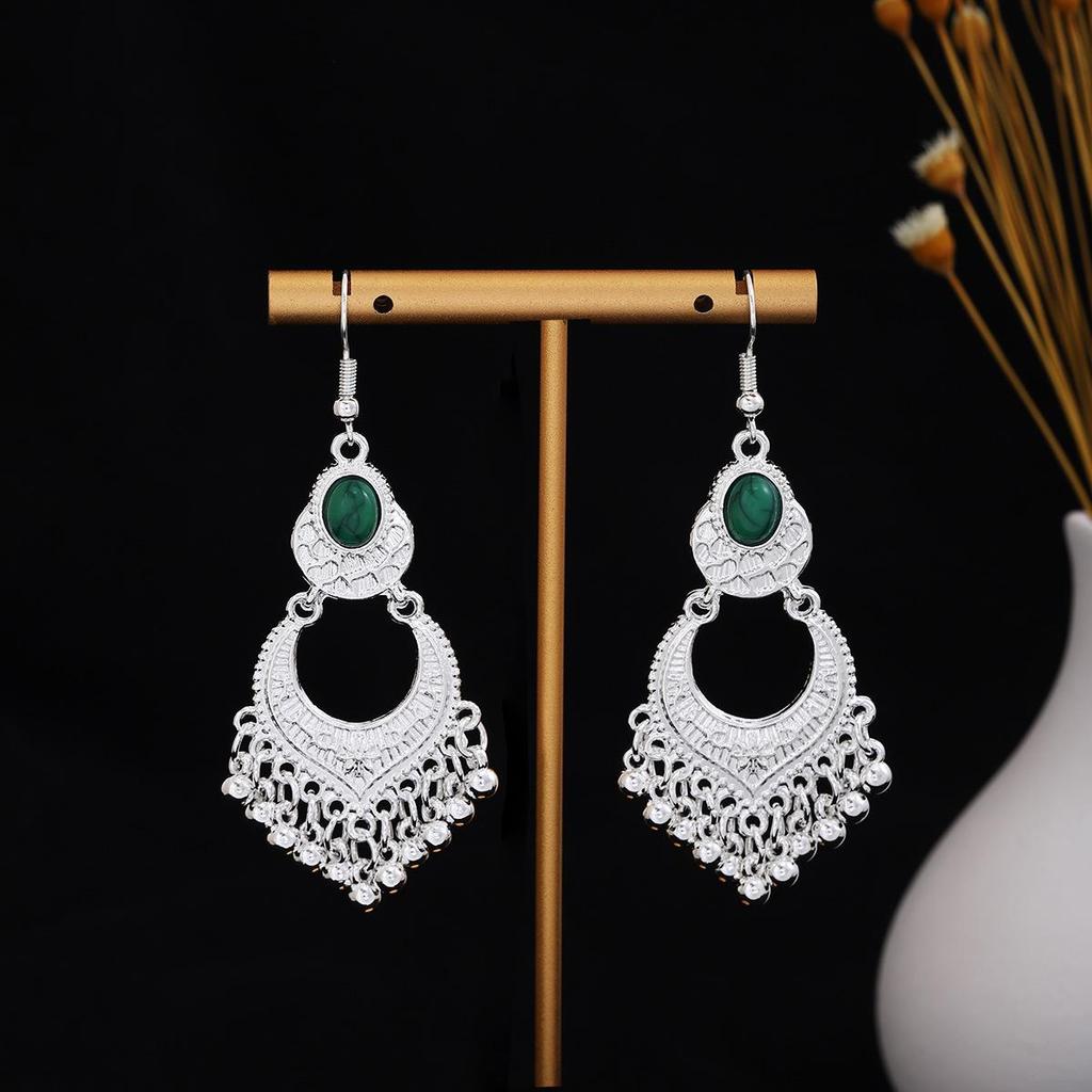 Vintage Ethnic Miao Silver Teardrop Tassel Earrings
