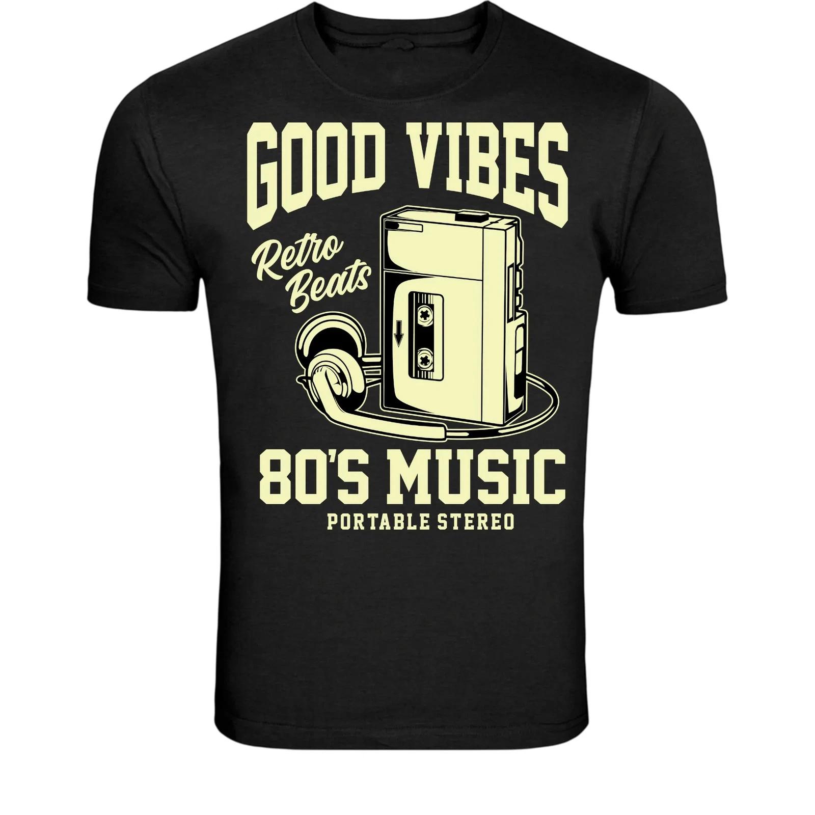 Футболка с надписью Good Vibes 80s Music - Ретро Кассетная Лента Наушники XXL