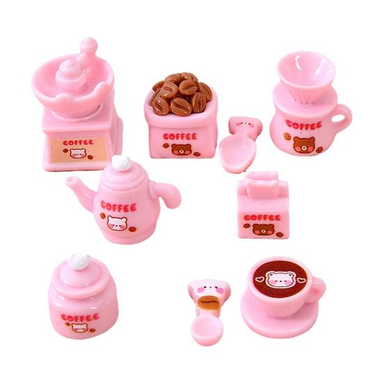 Dollhouse Miniature Coffee Bar Accessories Mini Resin Coffee Maker Machine Cup Jar Pot Figurine for Pretend Play Dollhouse Kitchen Ornaments