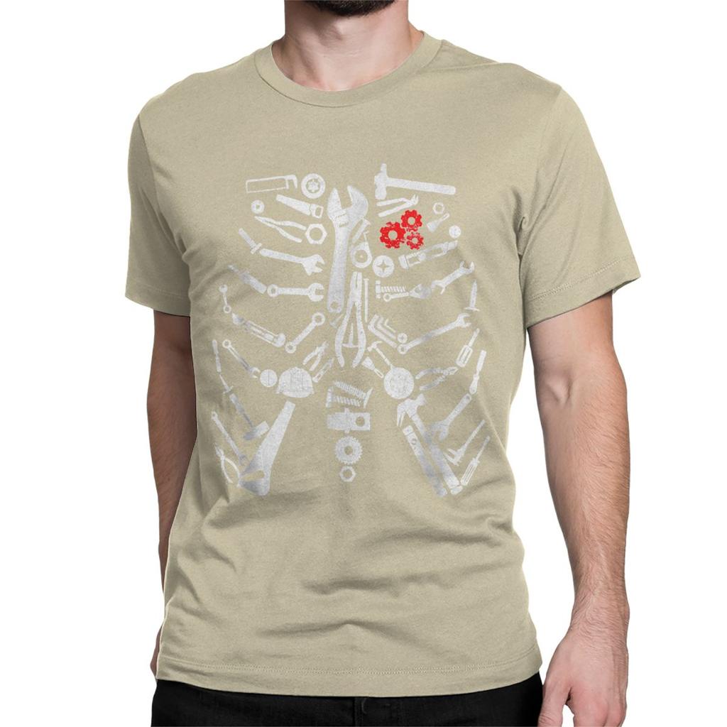 Men Women T-Shirts Mechanic Skeleton Craftsman Funny 100% Cotton Tee Shirt Short Sleeve Tools T Shirts Round Neck Tops Unique