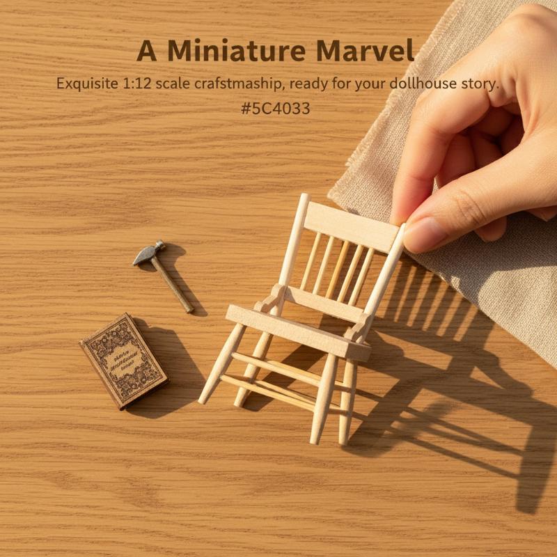 1/12 Dollhouse Miniature Wood Chair Model Simulation Furniture Handmade Chair Toy Scene Setting Accessory