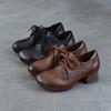 Johnature Pumps Genuine Leather Soft Soled Middle Heel Shoes Retro Versatile Lace Up Thick Heel Women's Shoes