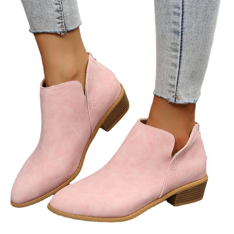 Vier Jahreszeiten Große Größe Schuhe Britischer Stil Einfarbige Spitze Lässig Reißverschluss hinten Niedriger Absatz Dicker Absatz Einzelne Schuhe