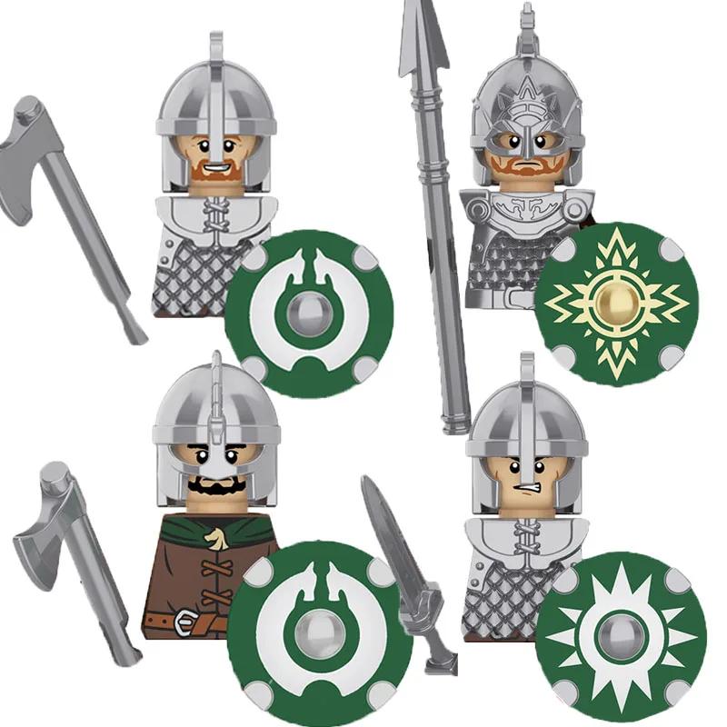 MOC Středověcí rytíři Orkové Stavební kostky Figurky Hračka Vojáci Stráž Zbraně Luky Šípy Štít Brnění Vlajky Pochodně T016