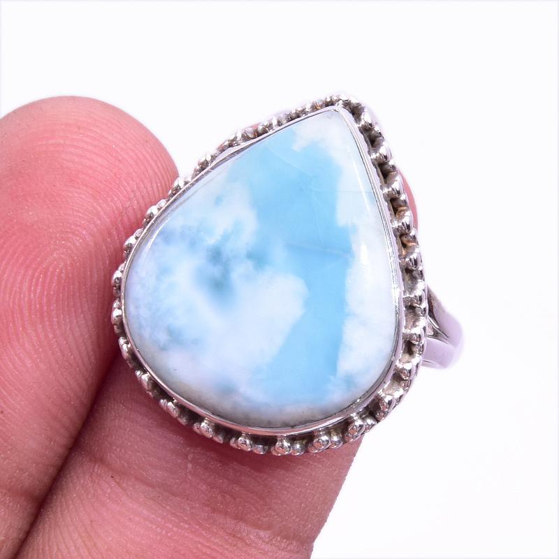 

Natural Republic Larimar Gemstone 925 Solid Sterling Silver Gift Ring S.9 V4Y37