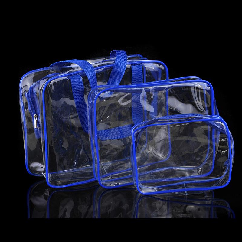 Set da 3 Sacchetti Cosmetici Trasparenti Extra Spessi — Pochette Impermeabili da Viaggio per Articoli da Toeletta e Organizer con Manici