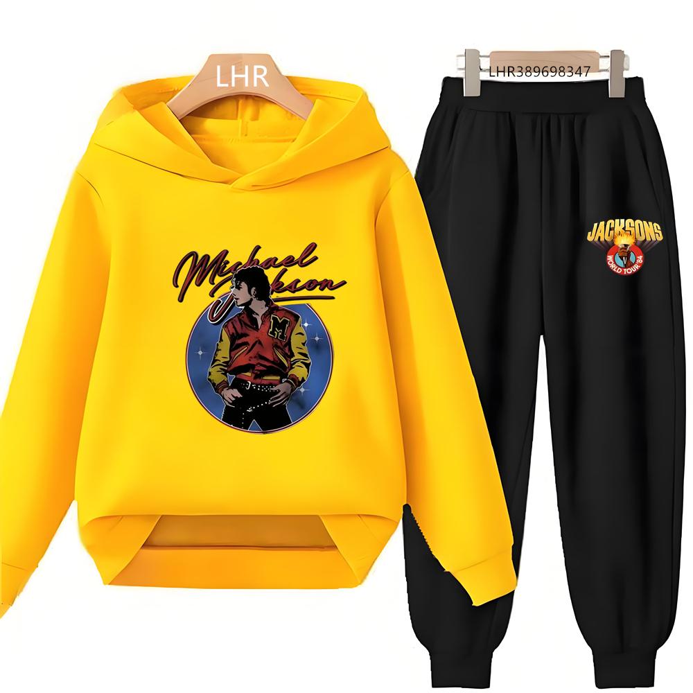 Black Michael Jackson Print Kids Hoodie Black Boy Girl Pink Clothing Casual Coat Top+Trousers Child Outdoors Set Autumn