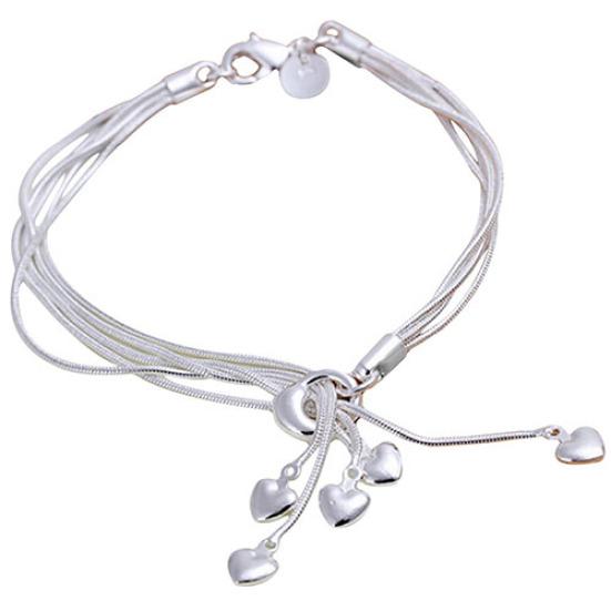 Fashion Heart Charm Pendant Silver Plated Chain Bracelet Wedding Party Jewelry