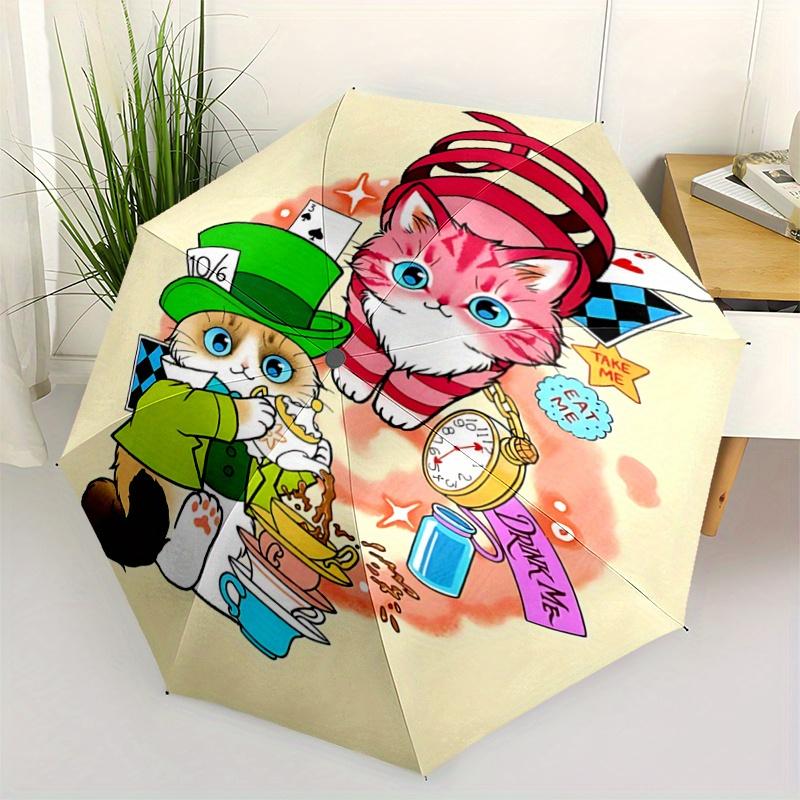 

1pc Poker Cat Automatic Opening and Closing Umbrella - Small Umbrella Suitable for Various Occasions, Portable 3-Fold Small Umbrella for Men and