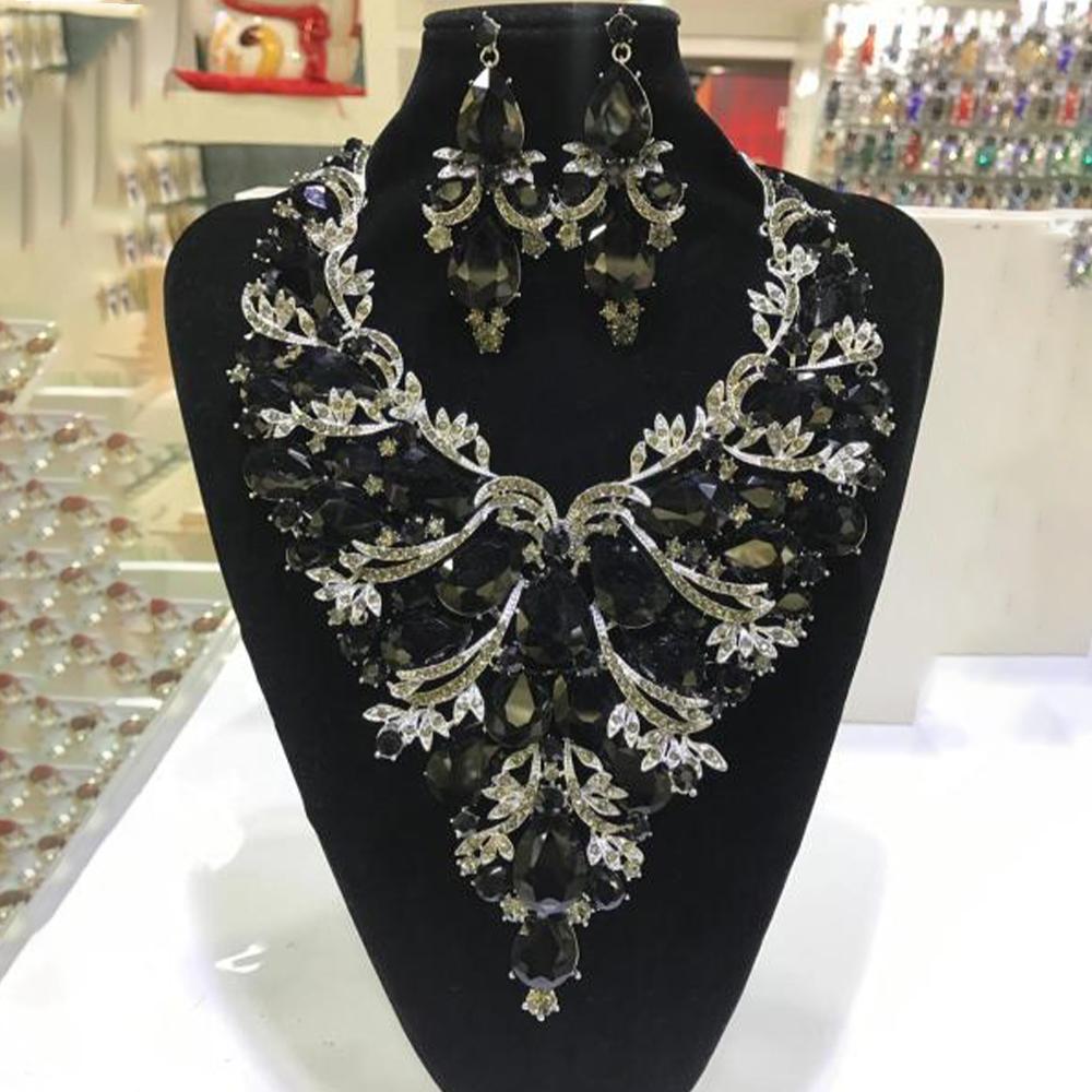 Stonefans Sada náhrdelníku a náušnic s kamínky pro ženy Párty doplňky Velká přehnaná sada šperků Drag Queen Luxusní