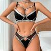 Women's Sexy Fashion Lingerie Set Heart Ring Buckle Sheer Mesh See Through Colorblock Contrast Color Push Up Underwear Set