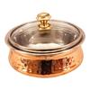 Steel Copper Hammered, Polished Serving Handi with Glass Lid 400 ML - Serving Dishes Chicken Briyani Vegetables Home Hotel Restaurant