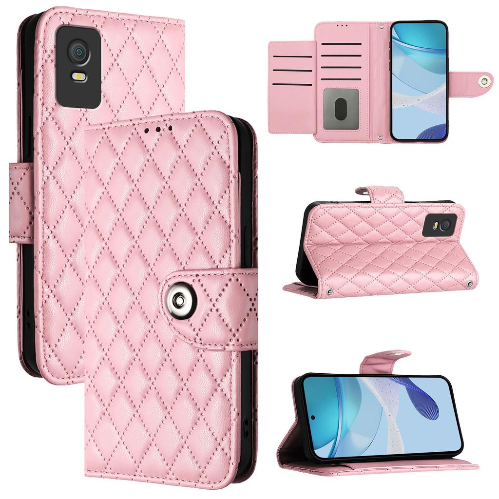 6-Color PU Leather Diamond Check-Patterned Wrist Strap Wallet Phone Case for TCL 305,TCL 306,TCL 30,303,30T,40 SE,403,408,T-Mobile REVVL 7 Pro...