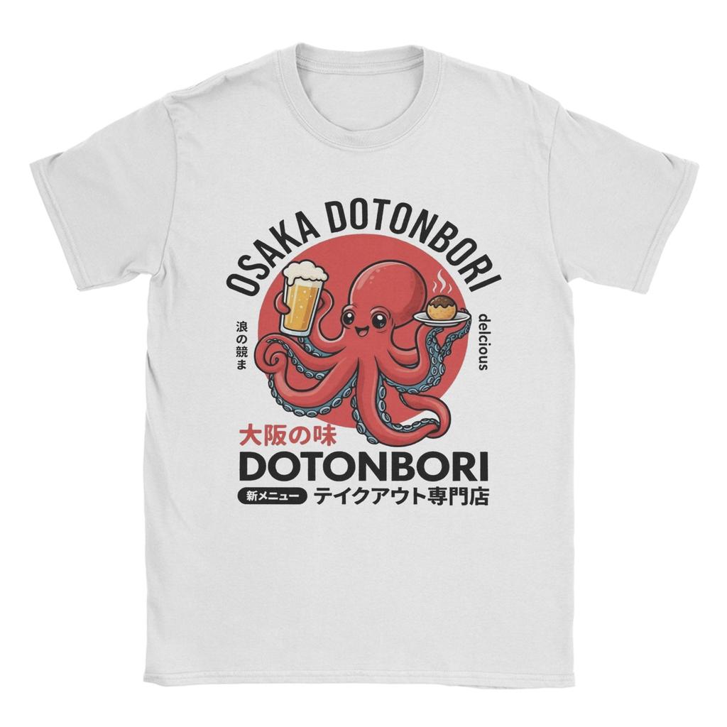 Osaka Dotonbori Octopus Kansai Street Food and Sake TShirts for Men Funny 100 Cotton Tees Round Collar Short Sleeve T Shirt