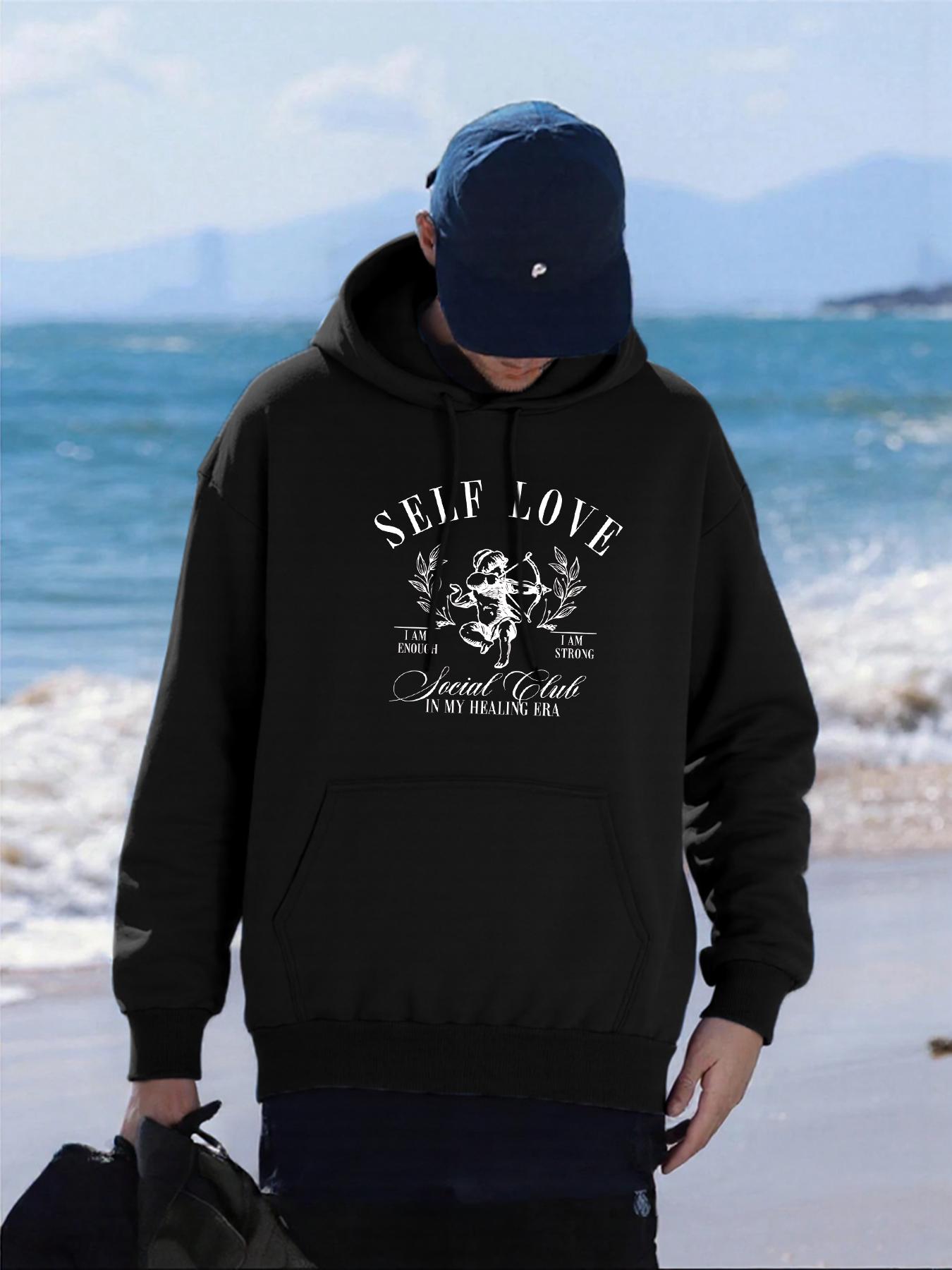

Self Love Angel Boy Printed Men Hoodie Autumn Loose Hoody Pocket Hip Hop Male Pullover All-Match Fleece Unisex Sportswear 3XL