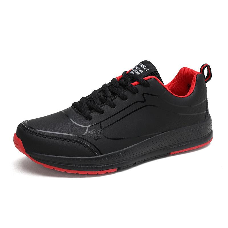 Foreign Trade Autumn and Winter Sports Shoes Men's Black Leather Waterproof and Lightweight Shock-absorbing Running Shoes Casual Soft-soled Travel Sh