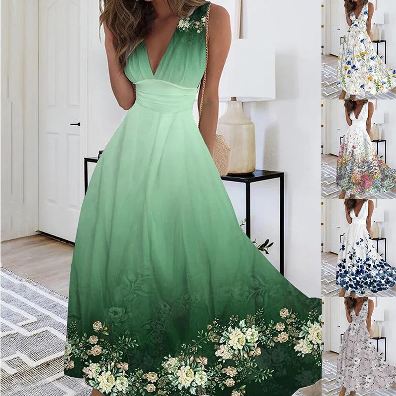 IHUASU Women's Deep V-Neck Sleeveless Sexy High Waisted Big Swing Satin Gown Dresses