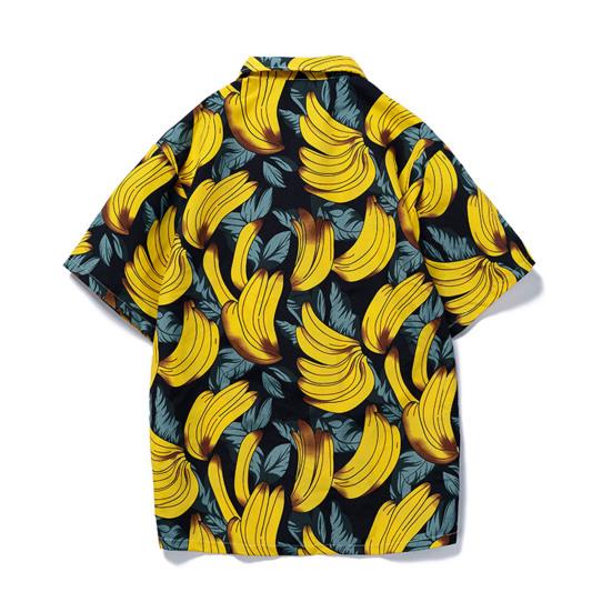 Herreskjorte Bananmønster Enkeltspent Sommer Hawaiisk Knapper Skjorte for Fest