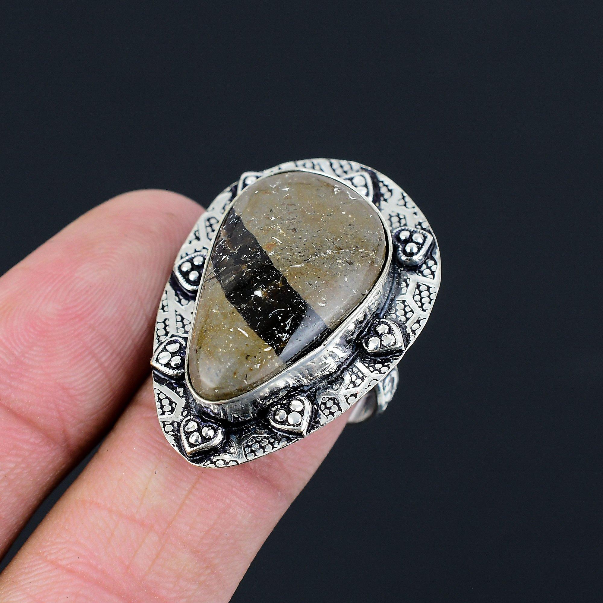 Anniversary Gift For Her Natural Septarian Multi Stone Ring Size 9 925 Silver 9