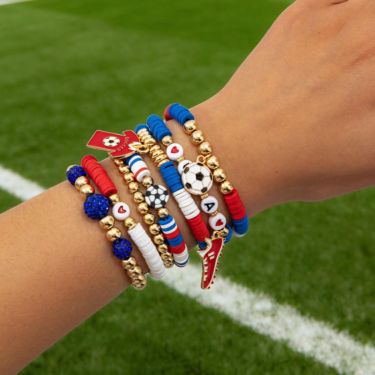 

Ingemark Hip Hop Football Pendant Elastic Bracelet Set Women Men Casual Colorful Soft Ceramic Beads Bangle Jewelry Accessories