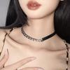 Punk Personality Sliver Color Stainless Steel Metal Chain Splicing Black Belt Buckle Choker Necklace for Women Fashion Jewelry