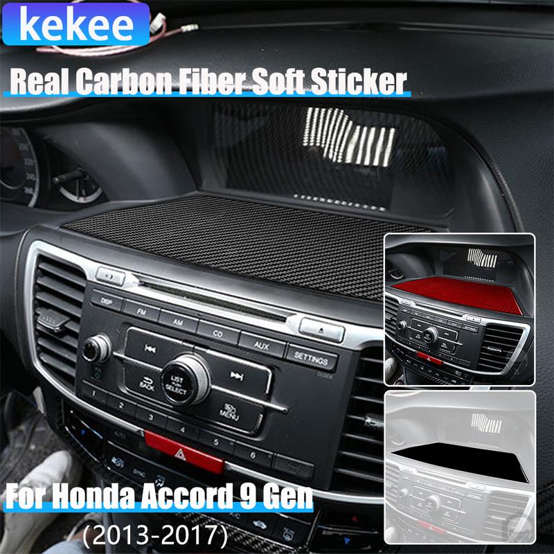 Real Carbon Fiber Car Accessories Center Console Display Panel Cover Soft Sticker For Honda Accord 9th Gen 2014 2015 2016 2017