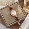 Daily Rhinestone Quartz Watches Diamond Studded Watch Strap with Adjustable Bracelet Heart Shaped Watch Women Wristwatch Gift