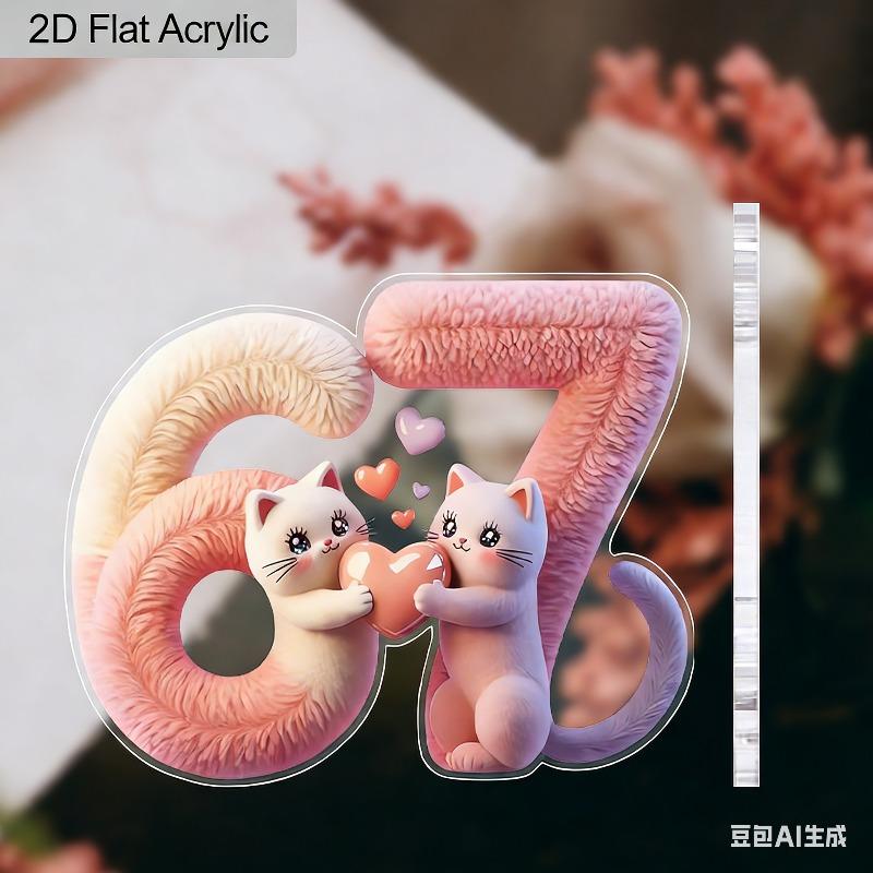 2D Flat Adorable Cats Six Seven Acrylic Decoration Sign, Valentine'S Day Gift, Suitable for Wall Decoration, Porch, Room, Villa, Accents Home, Hallway