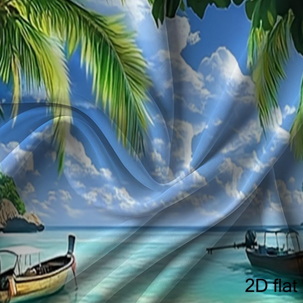2D Flat Background Fabric Featuring Tropical Beach Scenes Ships Landscapes and Garage Doors In the Pattern Along with Flags