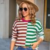 2025 New Crew Neck Sweater Color Matching Striped Contrasting Top Crew Neck Pullover Long Sleeve Knitted Sweater Women