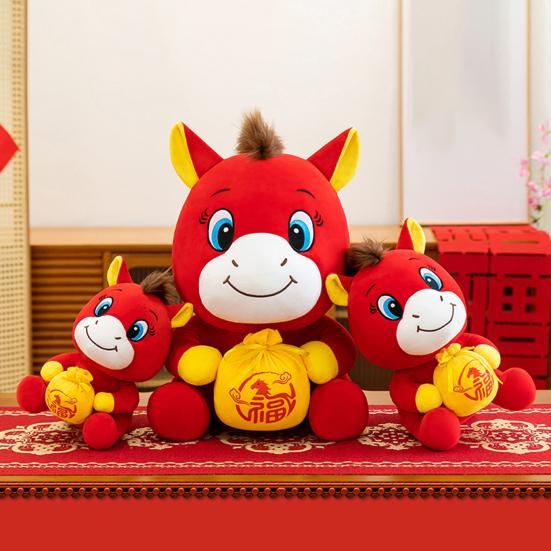Horse Doll Auspicious Meaning PP Cotton Filling Plush Toy Traditional Zodiac Horse Theme Good Luck Doll
