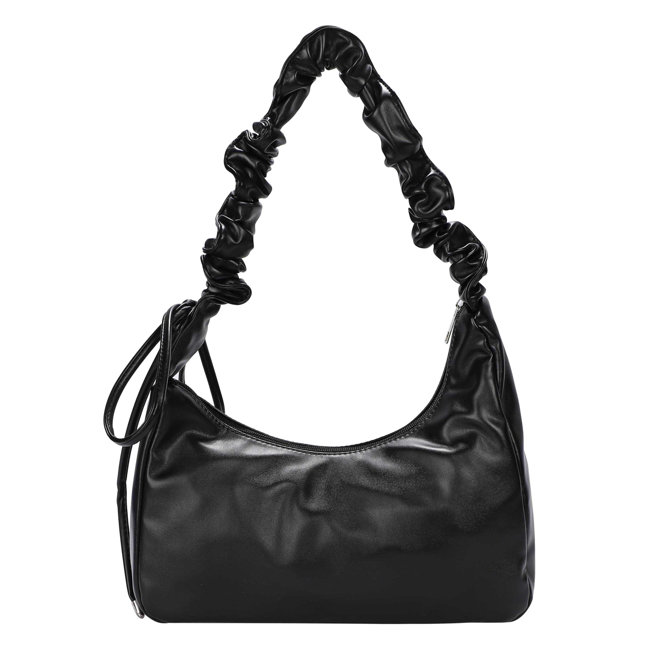 Сумка-хобо Harujio, Складчатая сумка, Сумка-полумесяц, Сумка через плечо, Женская, С оборками, Полумесяц, Сборки, Черный, Белый, Серебристый, Складчатая сумка через плечо,