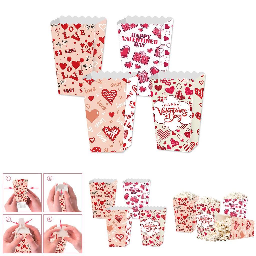 Love You Valentines Day Paper Popcorn Box With Cartoon Style For Party Decor And Gift