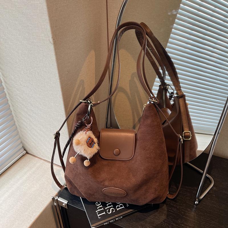 Suede bag women's 2025 new trendy backpack retro travel backpack large capacity tote bag messenger bag