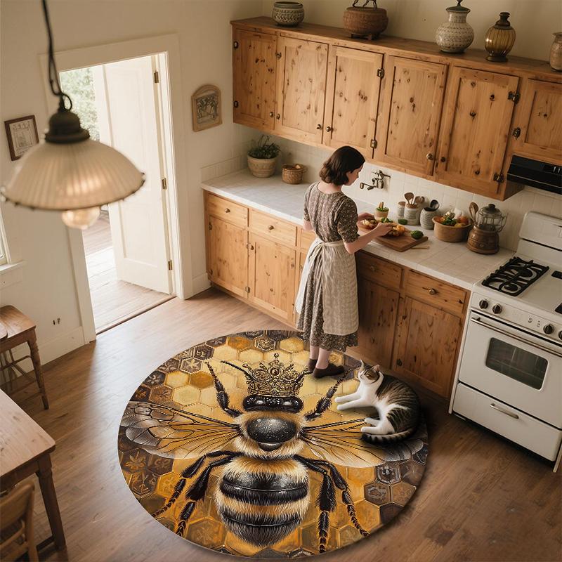 Bee,Round Area Rug,Carpet Rug for Living Room Bedroom Sofa Playroom Decor,Non-slip Floor Mat