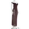 European Style Women's One-Shoulder Patchwork Mesh Dress - Spring 2026 Arrival, Solid Color, Backless Design