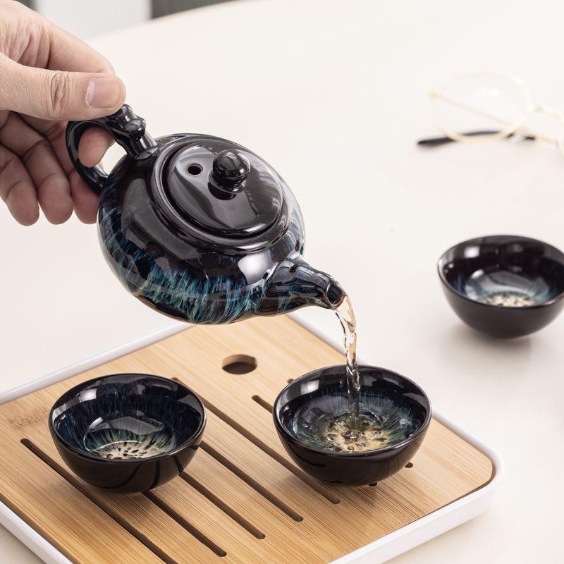 Portable Chinese Kung Fu Tea Set with Carrying Bag – Ceramic Travel Teapot Set with 4 Cups, Gaiwan & Tea Accessories